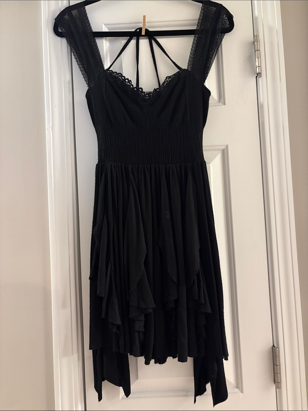 Black Lace-Trim Flowy Renaissance Style Dress